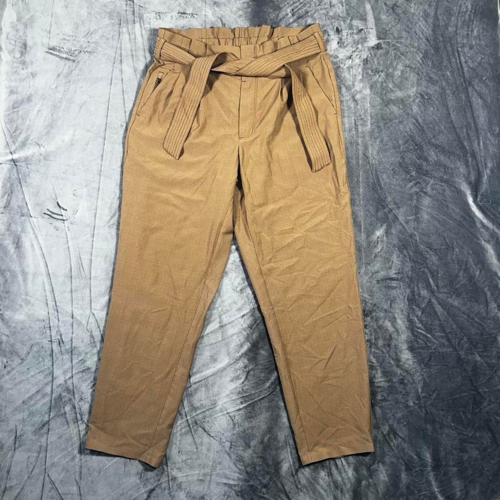 Athleta Skyline Plaid Pant Sz 8 Brown Paperbag Waist Stretch Office Travel Pants